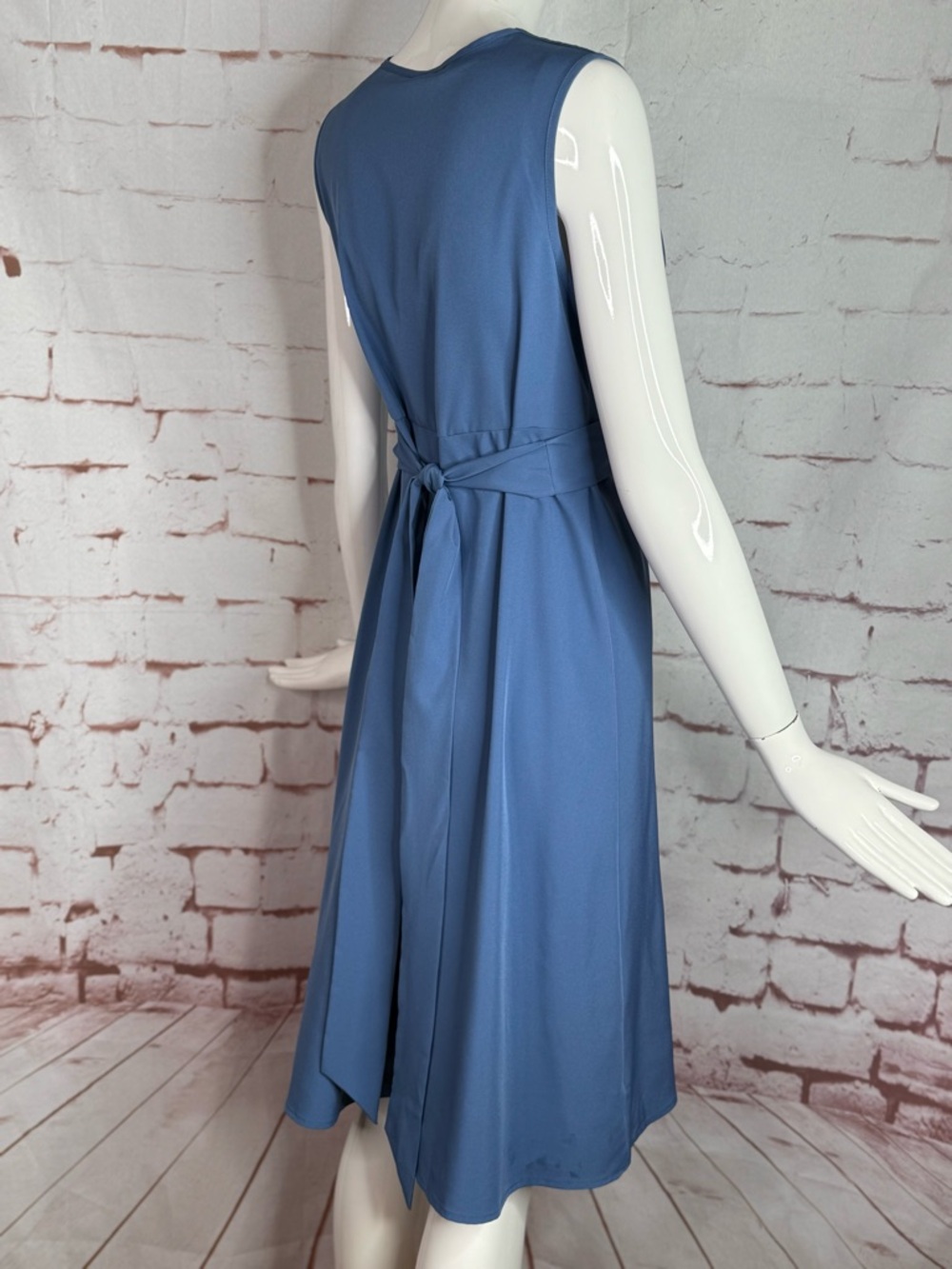 Slate Blue Wrap Dress Lightweight Sleeveless Knee Length Size XS New With Tag - Picture 3 of 16
